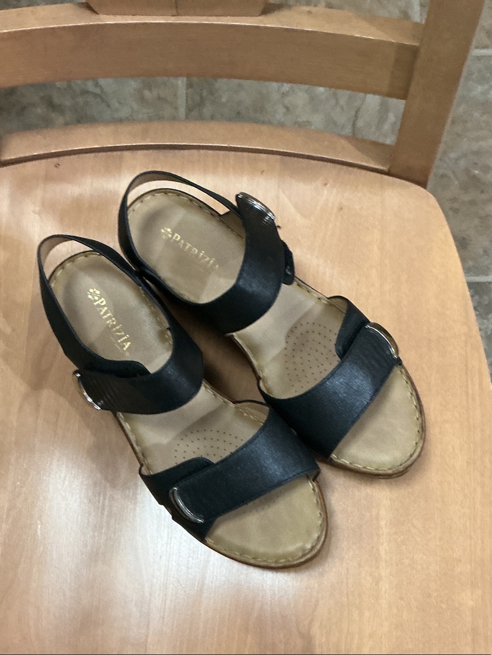 PATRIZIA Black Leather Slingback Comfort Sandals